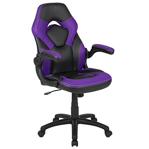 Flash Furniture X10 Gaming-Stuhl, Rennsport-Design, Bürostuhl, ergonomischer PC-Drehstuhl, verstellbar, mit hochklappbaren Armlehnen, violettes/schwarzes LeatherSoft von Flash Furniture