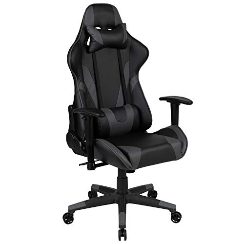 Flash Furniture X20 Gaming-Stuhl, Rennsport-Design, Bürostuhl, ergonomischer PC-Drehstuhl, verstellbar, Drehsessel mit verstellbarer Rückenlehne aus rotem LeatherSoft, Grau, 1 Stück von Flash Furniture