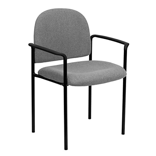 Flash Furniture bequemer, stapelbarer Beistellstuhl mit Armlehnen, Schwarz 71.12 x 48.26 x 20.32 cm Grauer Stoff von Flash Furniture