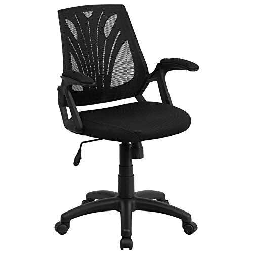 Flash Furniture Mid-Back Designer Swivel Task Office Chair with Open Arms, Metal, Black Mesh, Set of 1 von Flash Furniture