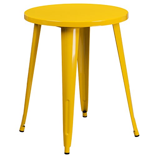 Flash Furniture Commercial Grade 24" Round Metal Indoor-Outdoor Table, Yellow von Flash Furniture