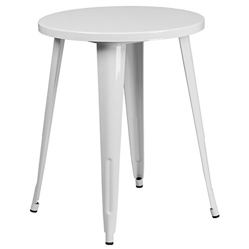 Flash Furniture Runder Metalltisch für drinnen und draußen, 61 cm, Metall, weiß, 24" Round von Flash Furniture