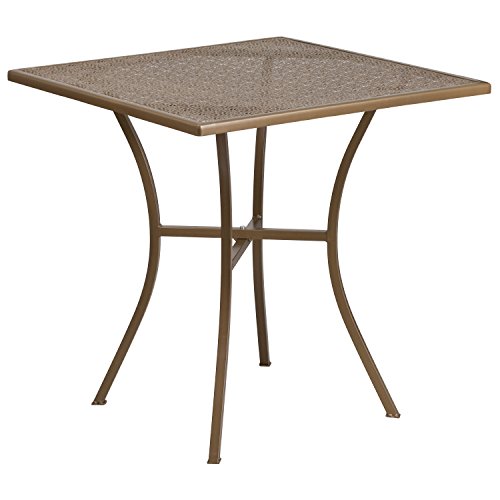 Flash Furniture Oia Commercial Grade Outdoor Steel Patio Table, Metal, Gold, 28" Square von Flash Furniture
