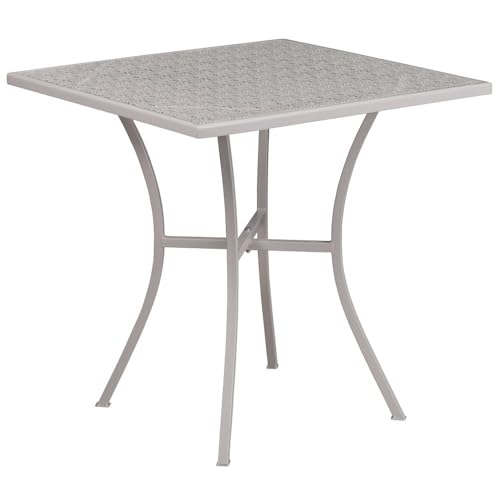 Flash Furniture Oia handelsüblicher Qualität, quadratischer Terrassentisch aus Stahl, Metall, hellgrau, 28" Square von Flash Furniture