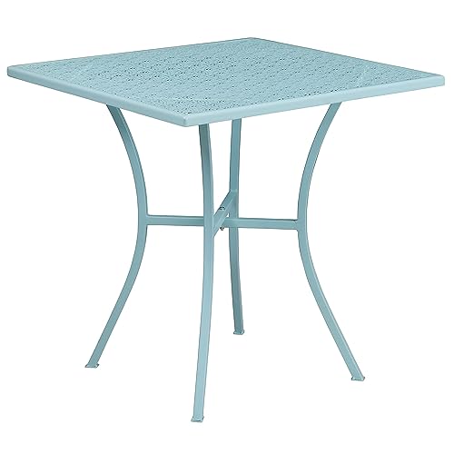 Flash Furniture Oia handelsüblicher Qualität | Outdoor Stahl quadratisch Terrassentisch, Metall Legierter, himmelblau, 28" Square von Flash Furniture