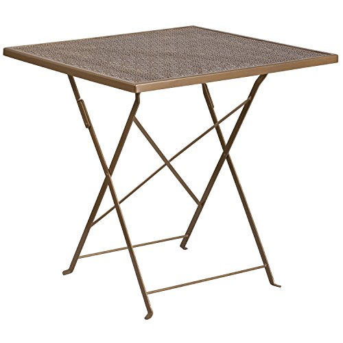 Flash Furniture Oia Commercial Grade 28" Square Indoor-Outdoor Steel Folding Patio Table, Alloy, Gold von Flash Furniture