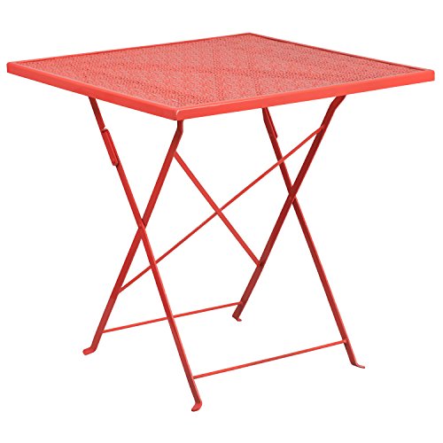 Flash Furniture Oia Klapptisch für den Innen- und Außenbereich, Stahl, 71,1 cm, quadratisch, Legierung, Koralle von Flash Furniture