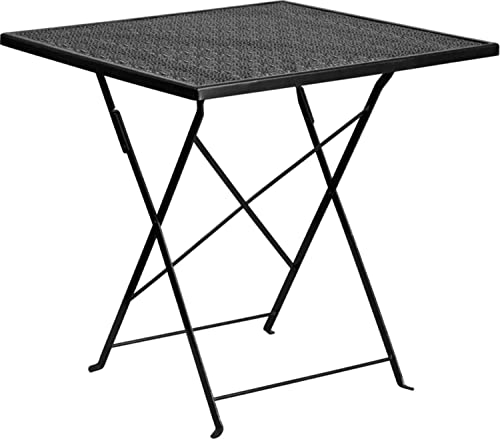 Flash Furniture Klappbarer Terrassentisch aus Stahl, m², Metall, Schwarz, 28" Square von Flash Furniture