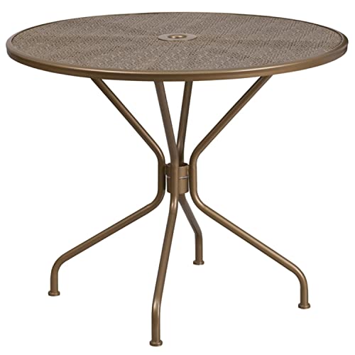 Flash Furniture 35.25RD Steel Patio Table, Metal, Gold, 35.25" Round von Flash Furniture