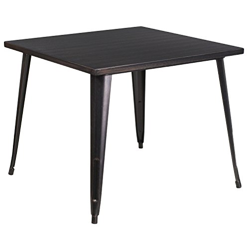 Flash Furniture Commercial Grade 35.5" Square Metal Indoor-Outdoor Table, Black-Antique Gold von Flash Furniture