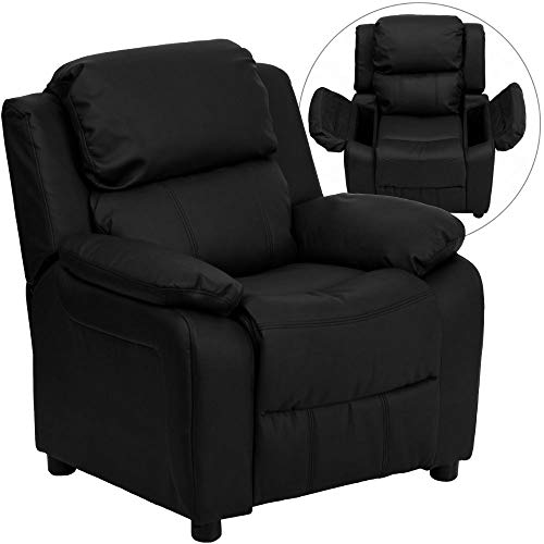 Flash Furniture Deluxe Padded Contemporary Kids Recliner with Storage Arms, Leather, Black, 66.04 x 53.34 x 53.34 cm von Flash Furniture