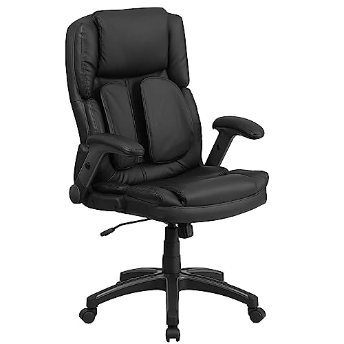 Flash Möbel Extreme Komfort Hohe Rückseite Leder Executive Drehstuhl mit aufklappbare Arme, Metall, schwarz, 73.66 X 64.77 X 38,1 cm von Flash Furniture