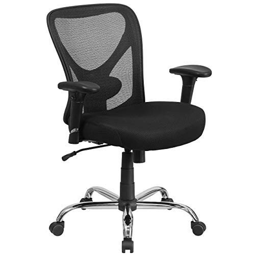 Flash Furniture Hercules Series Big & Tall Bürostuhl, Drehstuhl, ergonomisch, Netzstoff, höhenverstellbare Rückenlehne und Armlehnen, Chrom, Schwarz, 1 Stück von Flash Furniture