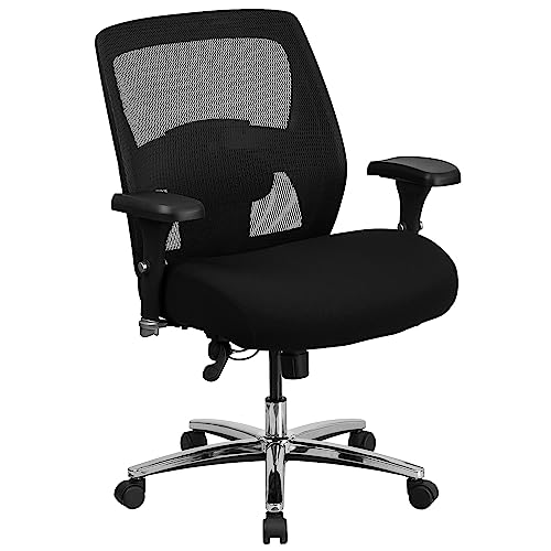 Flash Furniture Hercules Series 24/7 Intensive Use Big & Tall 227 kg Rated Mesh Ergonomischer Bürostuhl mit Ratsche Rückenlehne, Metall, Schwarz, 1 Stück von Flash Furniture