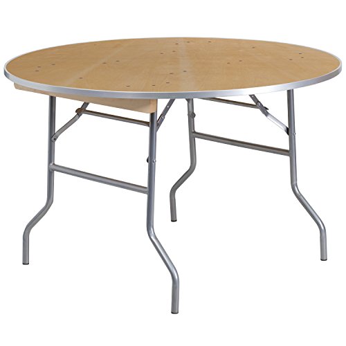 Flash Furniture 48RND Holz-Klapptisch mit MTL-Kante, Legierter Stahl, Natur, 48" Round von Flash Furniture