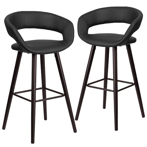 Flash Furniture Brynn Series Barhocker aus Cappuccino-Holz, 73 cm, Schwarz, Vinyl, 2 Stück von Flash Furniture