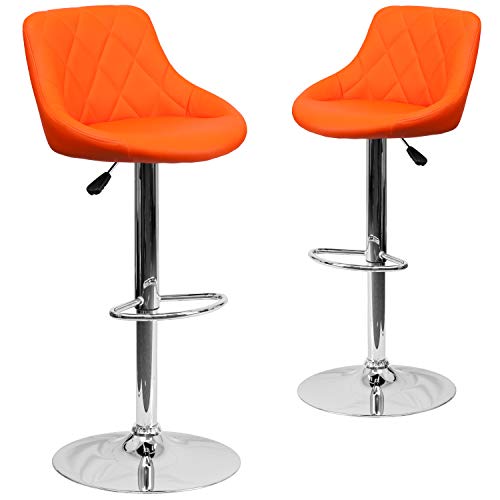 Flash Furniture 2 Pack Contemporary Vinyl Bucket Seat Adjustable Height Barstool with Diamond Pattern Back and Chrome Base, Orange von Flash Furniture