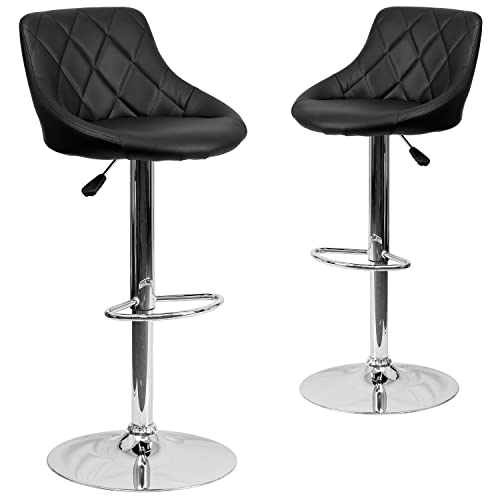 Flash Furniture Moderner Vinyl-Eimersitz, höhenverstellbar, mit Rautenmuster auf der Rückseite und Chromfuß, 2 Stück, Chrom, Schwarz, 2er-Pack von Flash Furniture