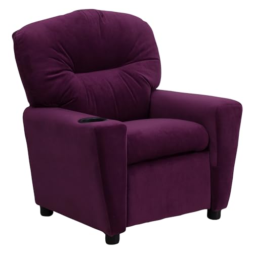 Flash Furniture Contemporary Microfiber Kids Recliner with Cup Holder, Wood, Purple, 66.04 x 53.34 x 53.34 cm von Flash Furniture
