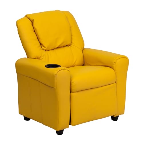 Flash Möbel modernes beige Vinyl Kinder Liege mit Getränkehalter und Kopfstütze Lehnstuhl gelb von Flash Furniture