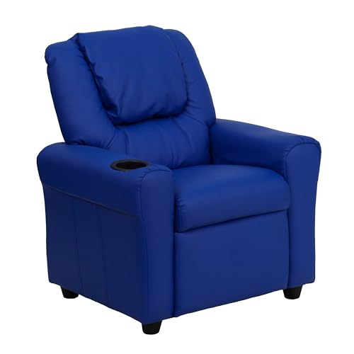Flash Furniture Lehnsessel für Kinder, modern, mit Becherhalter und Kopfstütze, Holz, blaues Vinyl, 61 x 48 x 48 cm von Flash Furniture