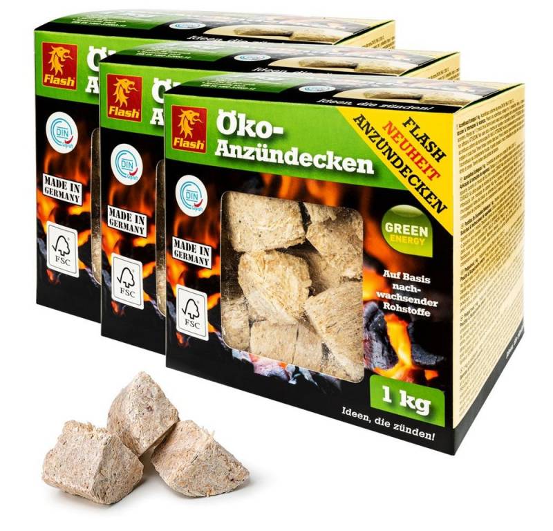 Flash Grillanzünder Anzündecken Anzündwürfel Grillanzünder Holzwolle Kamin Anzünder 1-24kg, 3 kg von Flash