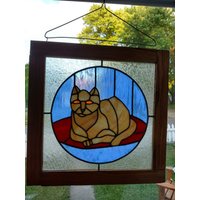 Holzgerahmtes Hängendes Verbleites Kunstglas von FlashBacksInMyGarage