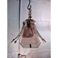 Vintage Getäfelte Abgeschrägte Rauchglas Pendelleuchte von FlashBacksInMyGarage