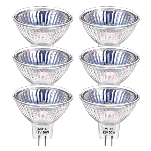 Flaspar MR16 Halogen Leuchtmittel 50W 12V, GU5.3 Deckenglühbirnen 2 Pin Dimmbar, Reflektor Spot Glühbirnen, Warmweiß 2800K für Landschaftsbeleuchtung, 6er Pack von Flaspar