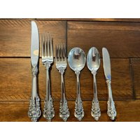 Sauber Wallace 6 Stück Grande Barock Gedeck Größe Sterling Silber Set von Flatware