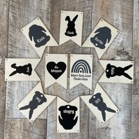 Wimpel/Holzwimpel Girlande Kaninchen Deko Holz Schild Hase Schlappohr Minilop Erinnerung Personalisiert von FlauschWerkstatt