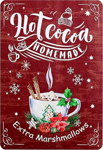 Hot Cocoa Homemade Extra Marshmallows Vintage Blechschild für Büro, Zuhause, Klassenzimmer, Badezimmer, Dekoration, Geschenke, Bauernhaus, Dekoration, Geschenkideen, 20,3 x 30,5 cm von Flavas
