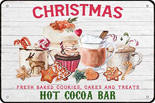 Weihnachten Hot Cocoa Bar Schild Fresh Baked Cookies Cakes Treats Weihnachten Vintage Metallschild Retro Blechschild Kunst Heimdekoration für Wohnzimmer Shop Wanddekoration 20,3 x 30,5 cm von Flavas
