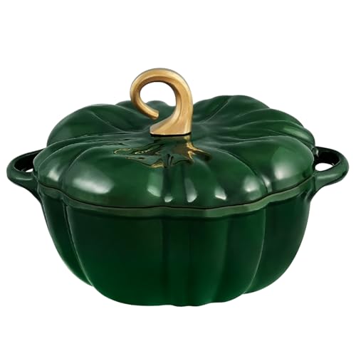 Flavehc Kürbis Dutch Oven Mit Deckel 3,8 Qt - Grün Emailliertes Gusseisen Topf für Brot Backen Mit Griffen Flavehc Kürbis Dutch Oven Mit Deckel 3,8 Qt - Grün Emailliertes Gusseisen Topf für Brot Backen Mit Griffen von Flavehc