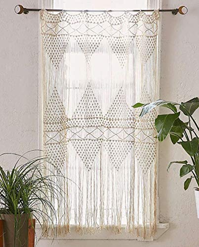 Flber Makramee-Vorhang, Makramee-Wandbehang, handgewebt, Boho-Hochzeits-Hintergrund, Küchenvorhänge, 127 cm B x 185 cm H (Makramee-Vorhang2) von Flber