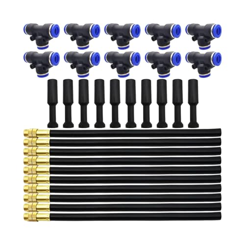 10 Stück 8mm Bewässerungssprühdüsen – Sprühdüsen Bewässerung 20 cm- Sprühnebelsprinkler mit 10 T-Stücken und Endkappen für Garten, Gewächshaus und Rasen von Flearitzo