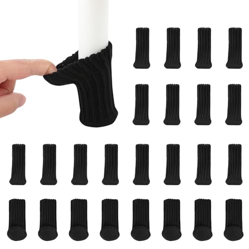 24 Stück Stuhlsocken - Elastische Möbelsocken Stuhlbeinkappen gestrickte Stuhlbeinschoner mit Filz rutschfest geeignet für Tische Möbel Bodenschutz vermeidet Kratzer Geräusche (Schwarz) von Flearitzo