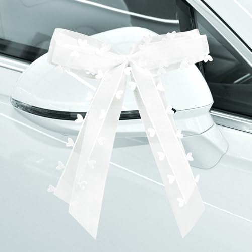 30 Stück Autoschleifen für Hochzeit Handgemachte Schleifen aus Satin für Auto Deko Weiße Hochzeit Schleifen Party- und Geschenkverpackung Größe 17x11cm von Flearitzo