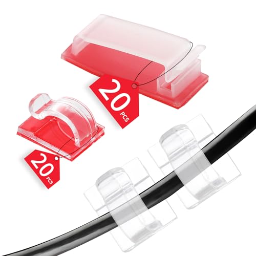 Kabelhalter 40 Stück 20 Kleine Kabel Organizer + 20 Große Kabelmanagement Selbstklebende Kabelclips mit Acrylrückenkleber für USB Netzwerkkabel Lichterketten Büro Schreibtisch von Flearitzo