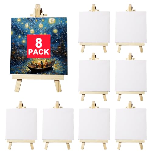 Mini Leinwand mit Mini Staffelei Set 8 Stück Dreieck Staffelei aus Massivholz für DIY-Malerei Kinderkunst kreative Geschenke (10x10cm Leinwand und 9x16cm Ständer) von Flearitzo
