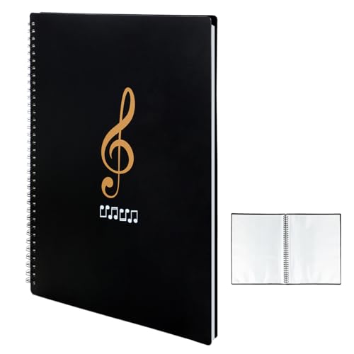 A4 Notenmappe - Wasserdichter Kunststoff Chormappe 50 Taschen/100 Seiten Große Kapazität Musikordner geeignet für Klavier Gitarre Violine Notenblätter Dokumente Fotos Kunstwerke(Schwarz) von Flearitzo