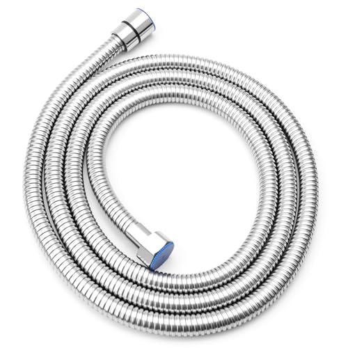 Duschschlauch 2m - Duschschlauch Knickschutz Edelstahl Brauseschlauch auslaufsicher mit Verdrehschutz 1/2 Zoll Anschluss Chrom-Oberfläche mit 2 Unterlegscheiben (silbrig) von Flearitzo