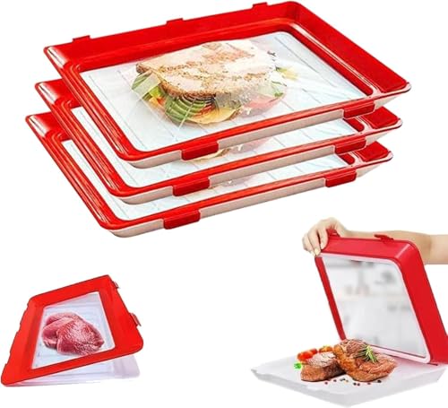 Flearitzo 3er Set Aufschnittbox stapelbar – Wiederverwendbare Frischhaltedosen mit Deckel ideal für Wurst Käse und mehr Vakuumdesign geeignet für Kühlschrank Größe 30 x 3 x 22 cm (Rot) von Flearitzo