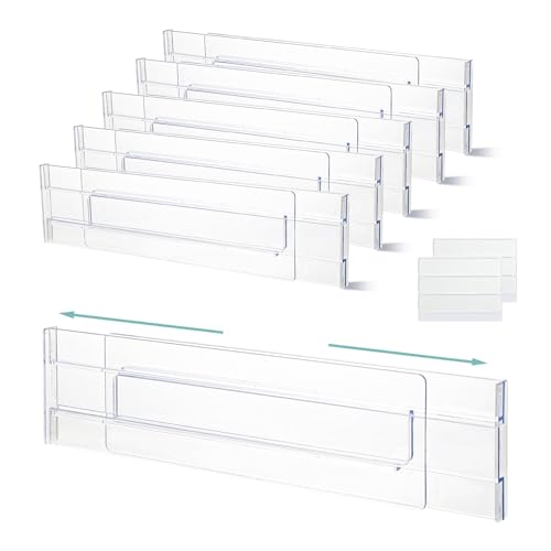 Flearitzo 6 Stück Kunststoff Schubladentrenner Verstellbar Transparente Schubladenteiler Schubladen Organizer für Kommode Schrank Küche Schlafzimmer 27,5-52cm von Flearitzo
