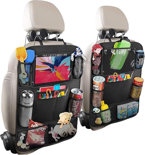 Flearitzo Auto Rückenlehnenschutz und Organizer - 2 Stück Autositz Organizer 600D Oxford Stoff Wasserdicht geeignet zur Aufbewahrung von Spielzeug Snacks Bechern im Auto (schwarz) von Flearitzo