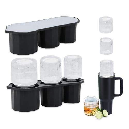 Flearitzo Eiswürfelform für Stanley Cup Silikon Eiswürfelbehälter mit Deckel Zylindrische Eiswürfelformen für 20-40 oz Tassen 3-Fach Eiswürfelschale für Kaffee,Whiskey und Cocktails(Schwarz) von Flearitzo