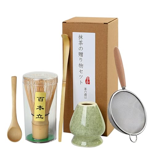 Japanisches Matcha Set(5-teilig) Matcha kit Matcha Tee set Bambusbesen Bambuslöffel Sieb Besenhalter Die perfekte Wahl für Liebhaber der japanischen Matcha-Kultur von Flearitzo