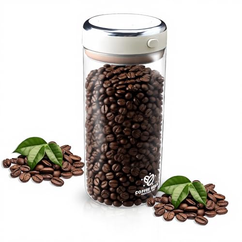 Flearitzo Kaffeedose Luftdicht 1700ml Kaffeedose mit Vakuum Deckel Kaffeebehälter aus Hochwertigem Glas für Kaffeebohnen Tee Nüsse und Milchpulver von Flearitzo