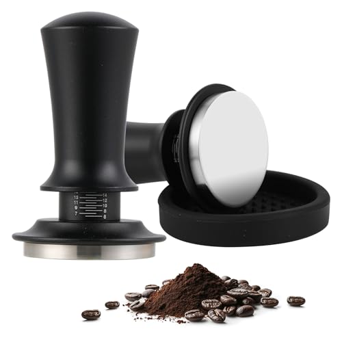 Kaffee Tamper - Espresso Tamper aus Edelstahl mit 30 lbs Anpressdruck Tamper mit eingebautem Federmechanismus für Siebträger (53mm) von Flearitzo