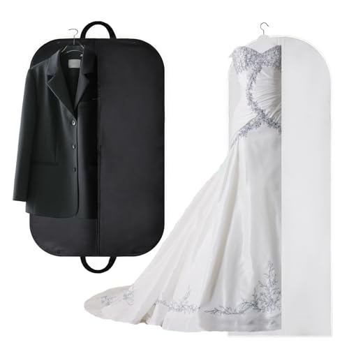 Kleidersack Lang – 2er Set Atmungsaktive Staubdichte Kleidersack mit Griff faltbar für Brautkleid Abendkleid Anzug Mantel Reise (180×60×20 und 100×60 cm) von Flearitzo